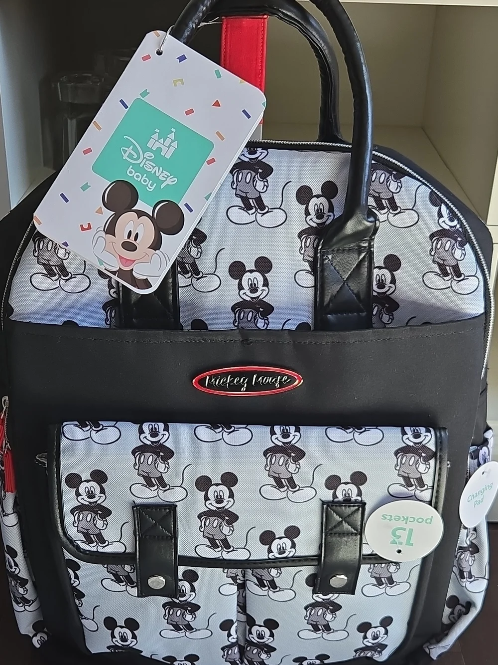 Disney Baby Black White Mickey Mouse Printed Baby Bag